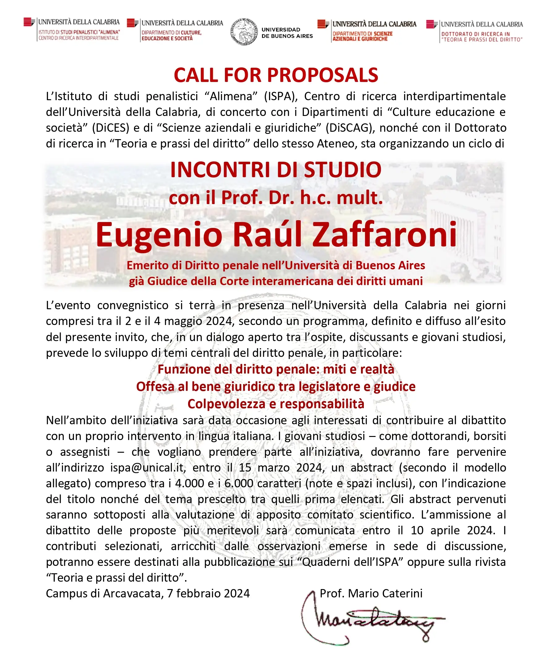 Call for proposal Zaffaroni